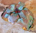 Verdigris Patina Brass Dogwood Flowers Cuff - Amethyst, Carnelian, Garnet