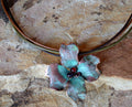 Verdigris Patina Brass Large Dogwood Flower Pendant - Amethyst, Carnelian, Garnet