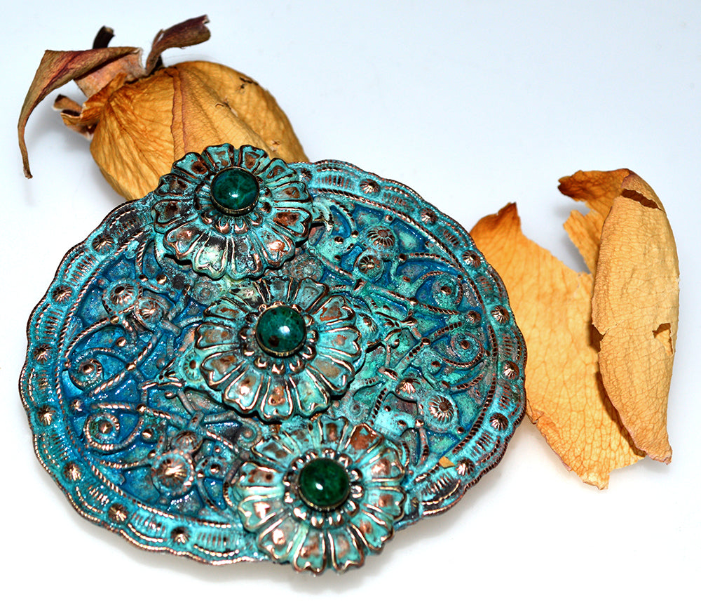 Byzantine And Zinnia Patina Brass Buckle - Chyroscolla