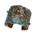 Verdigris Patina Art Nouveau Lady Floral Cuff with Tanzanite, Pale Rose, Ametyst Crystal